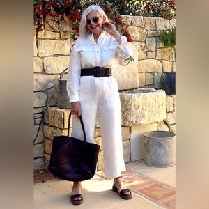 Banana Republic Lisa Linen Jumpsuit in white size L